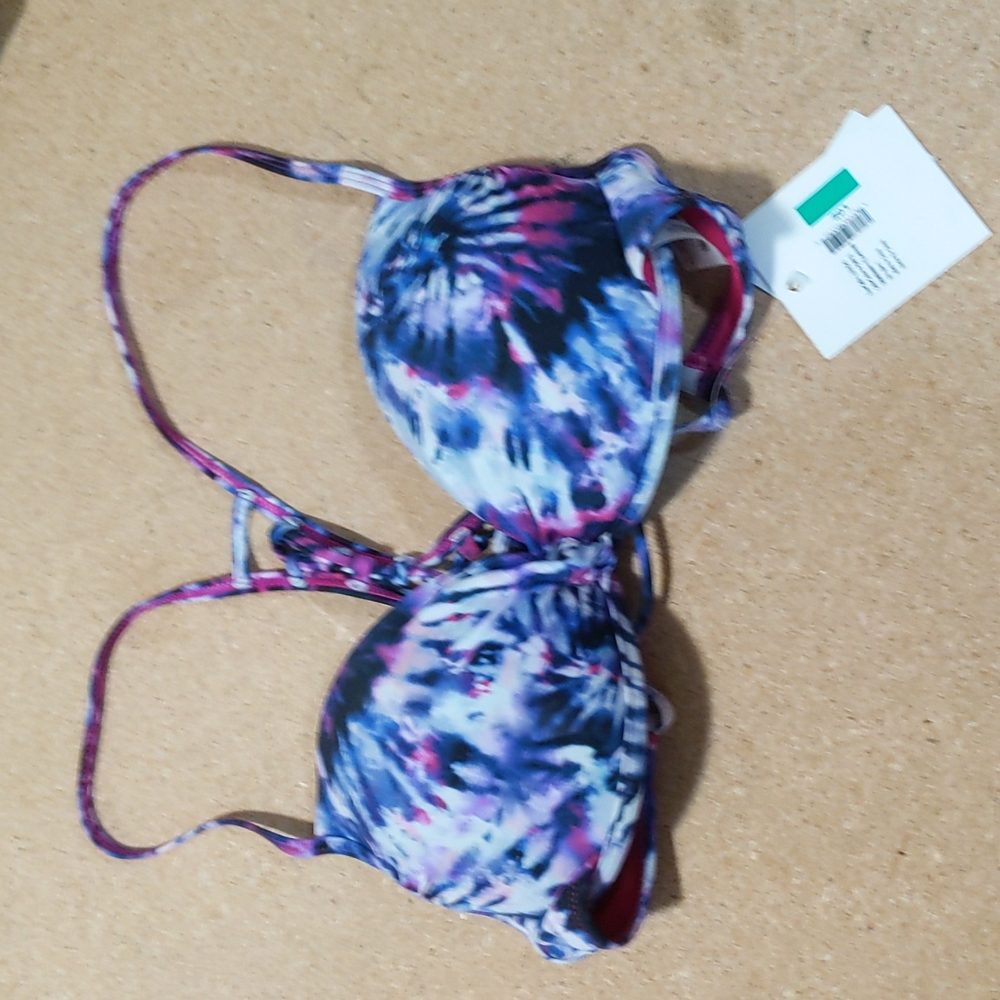 Purple, pink, blue, and white Tie-dye bikini top